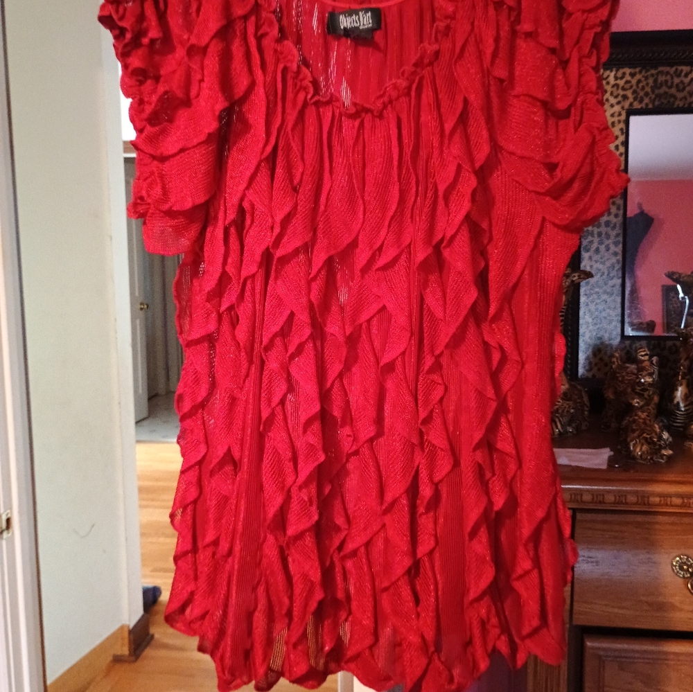 Derek Heart Vibrant Red Ruffled Blouse
